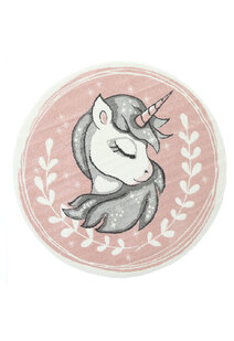 Hello Pink Round Unicorn Kids Rug