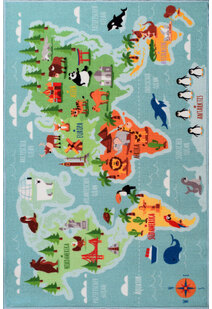 Kids World Map Sea Rug