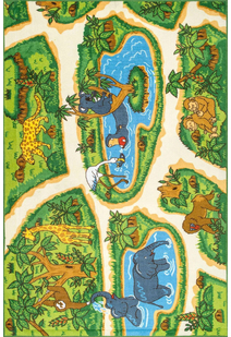 Kids Green Zoo Car Road Rug