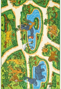Kids Green Zoo Car Road Rug