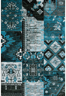 Paris Carved Blue Patchwork Rug