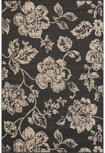 Pablo Black Floral Flatweave Rug