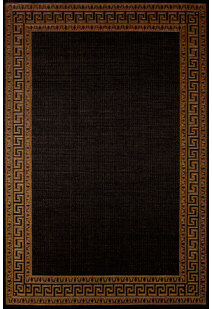 Storm Black Greek Key Border Rug