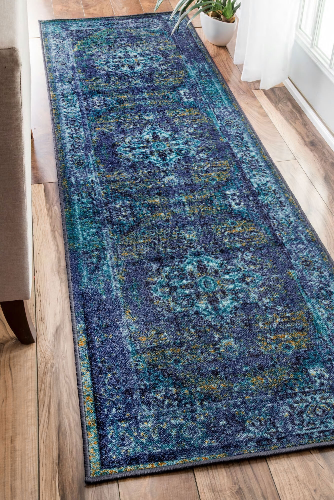 Ellie Overdyed Rubber Backed Rug (Blue)