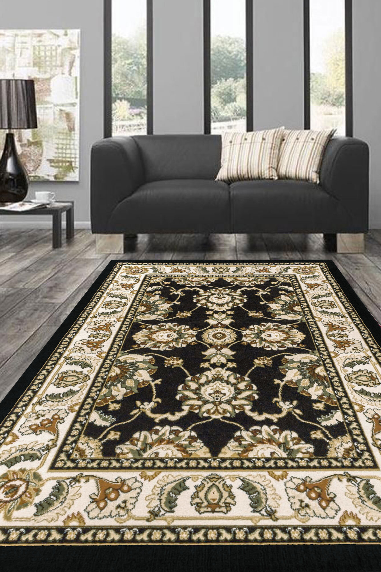 Large View Atlanta Traditional Classic Black Rug