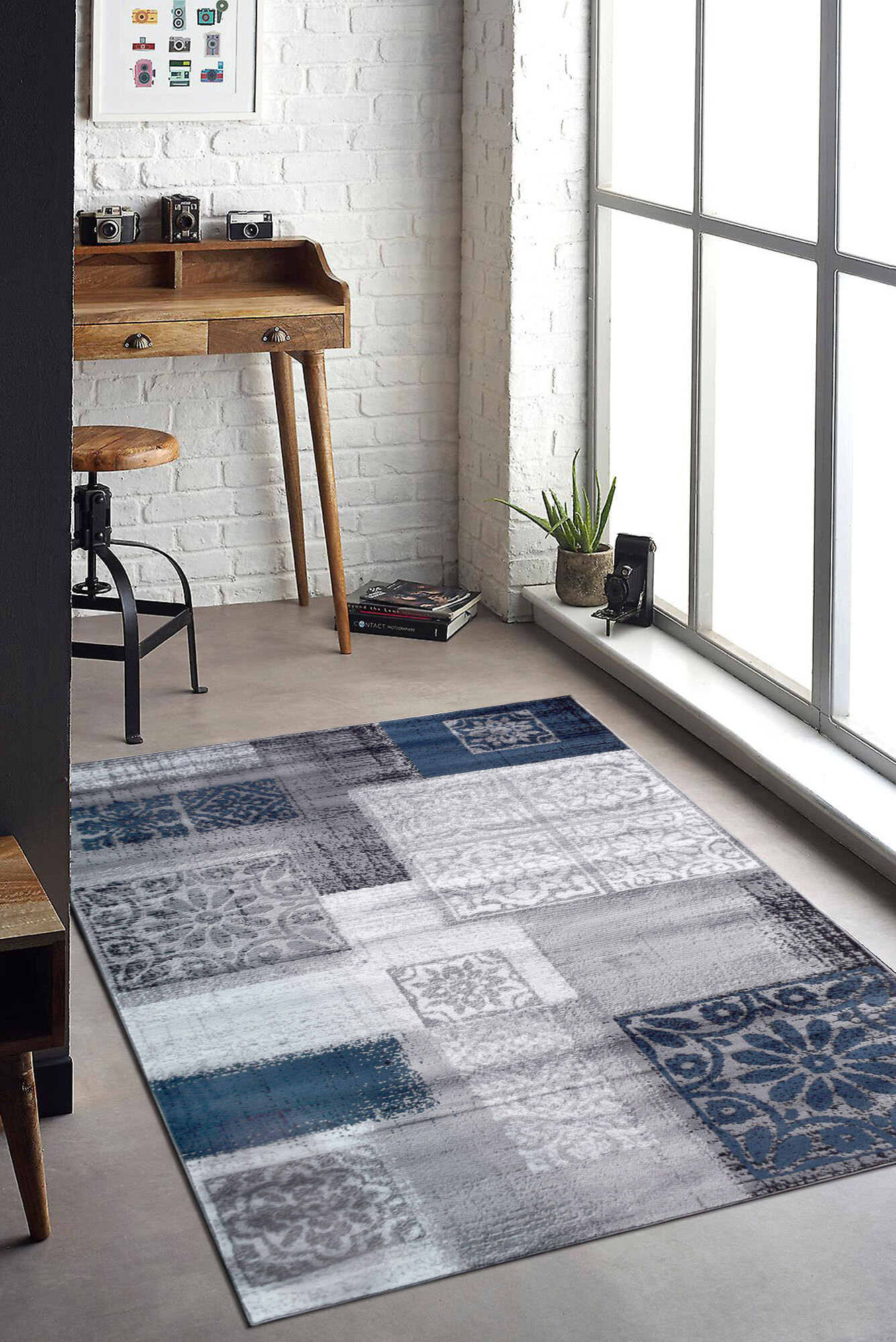 Large View Atlanta Blue Modern Patchwork Rug