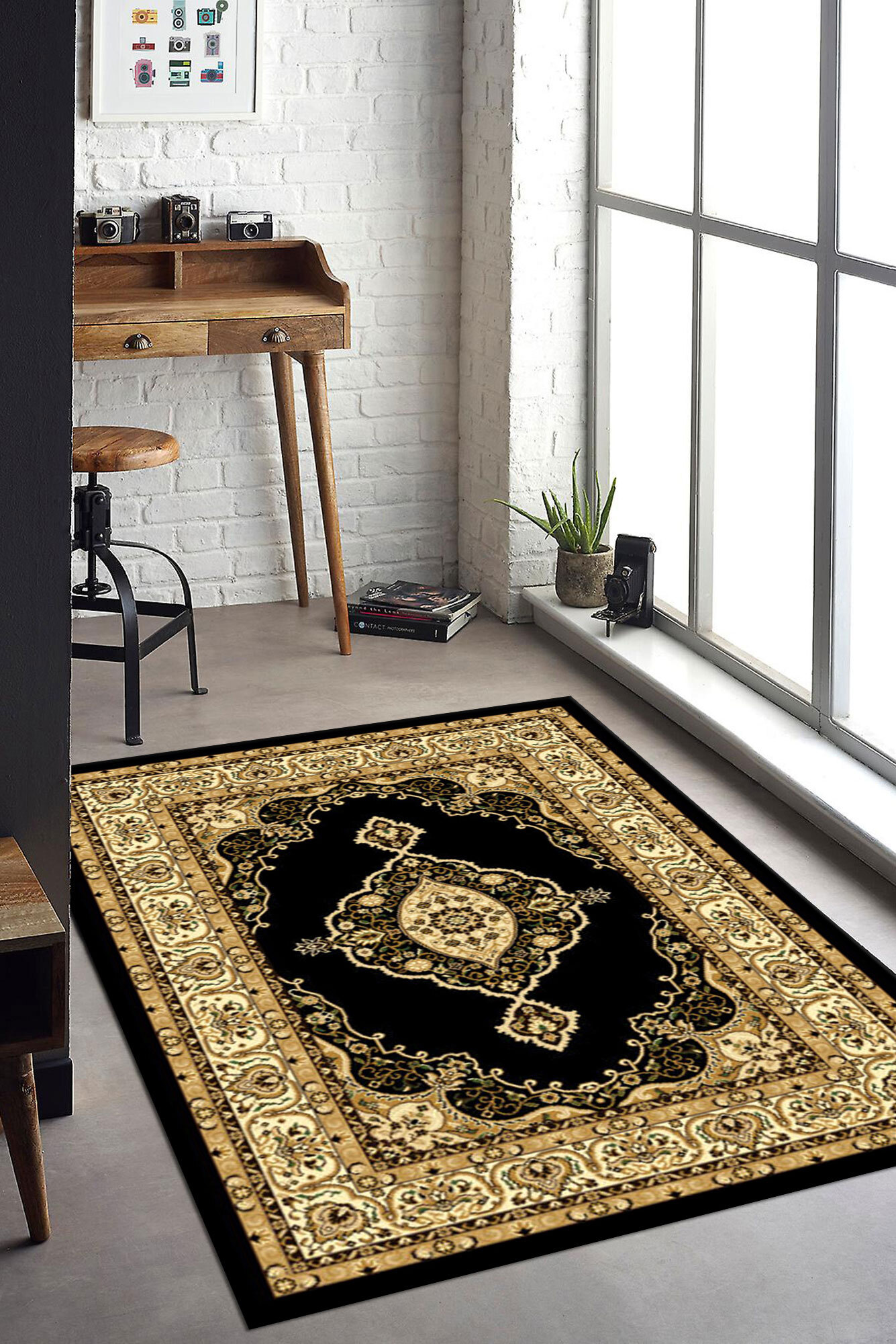 Large View Atlanta Classic Medallion Black Rug