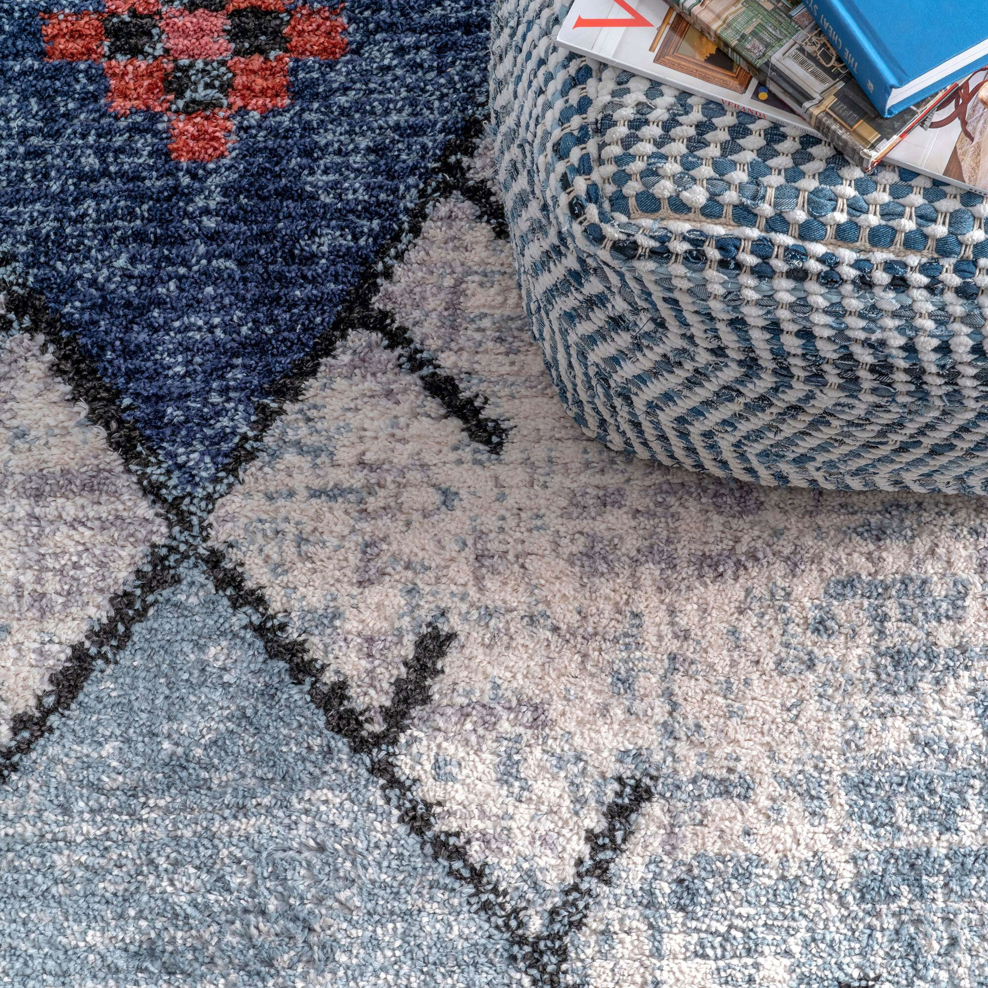 Large View Amara Blue Moroccan Tassel Rug