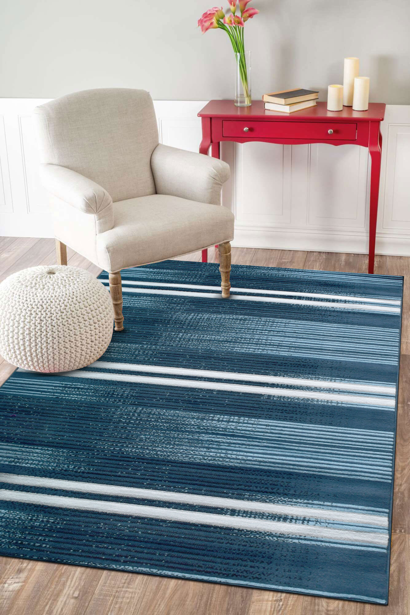 Large View Atlanta Blue Modern Striped Rug