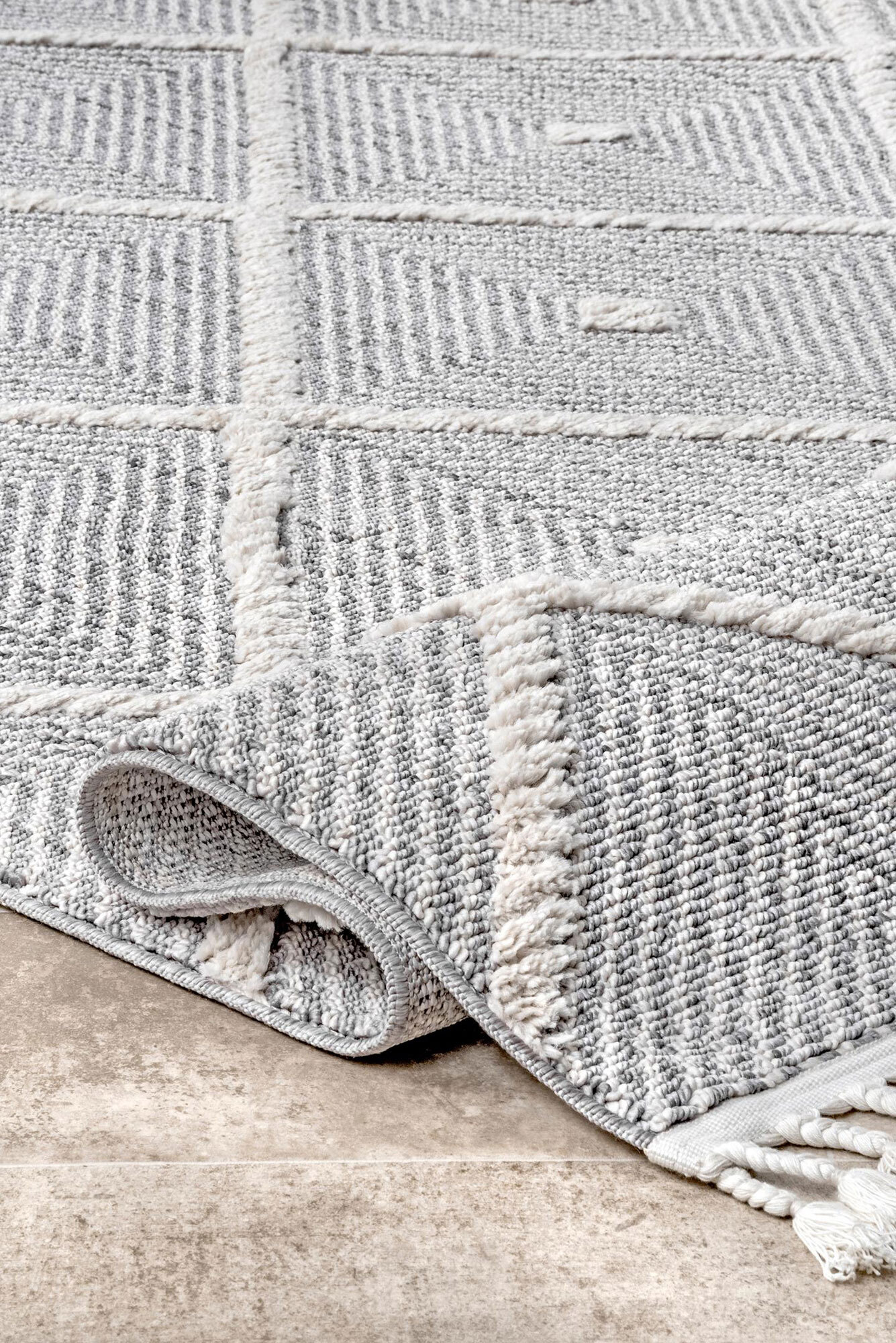 Large View Aroma Grey Moroccan Fringed Rug