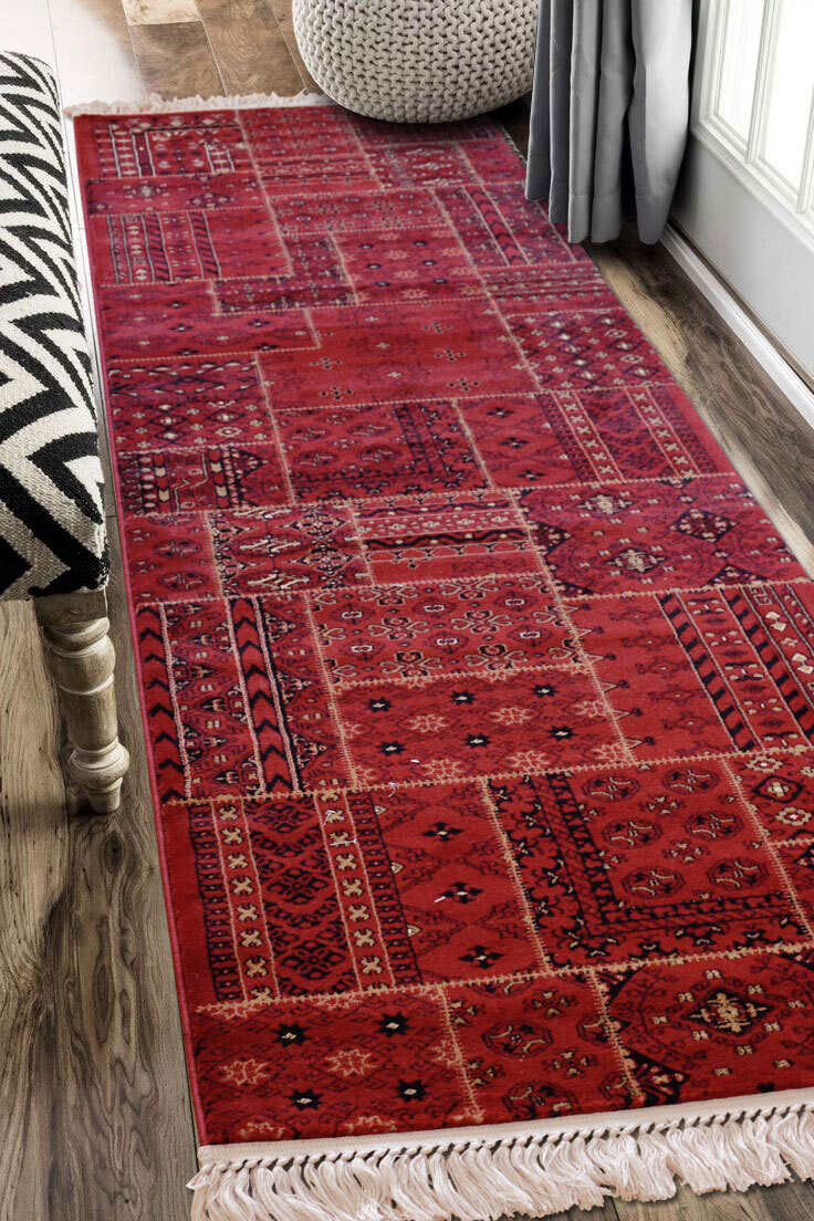 Red Tribal Afghan Patchwork Rug