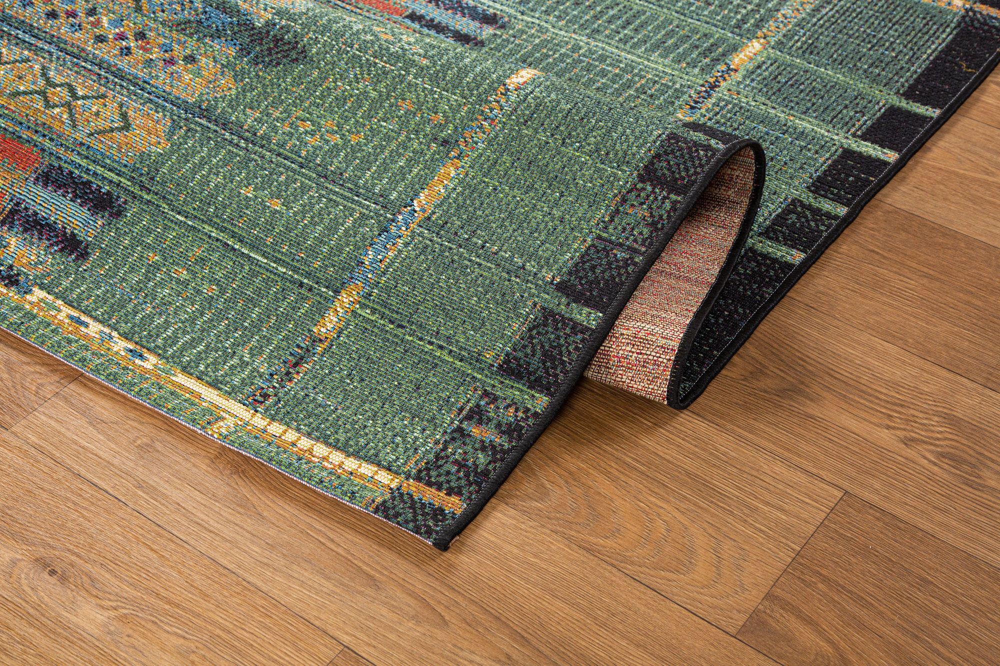 Large View Aperto Green Tribal Pattern Rug