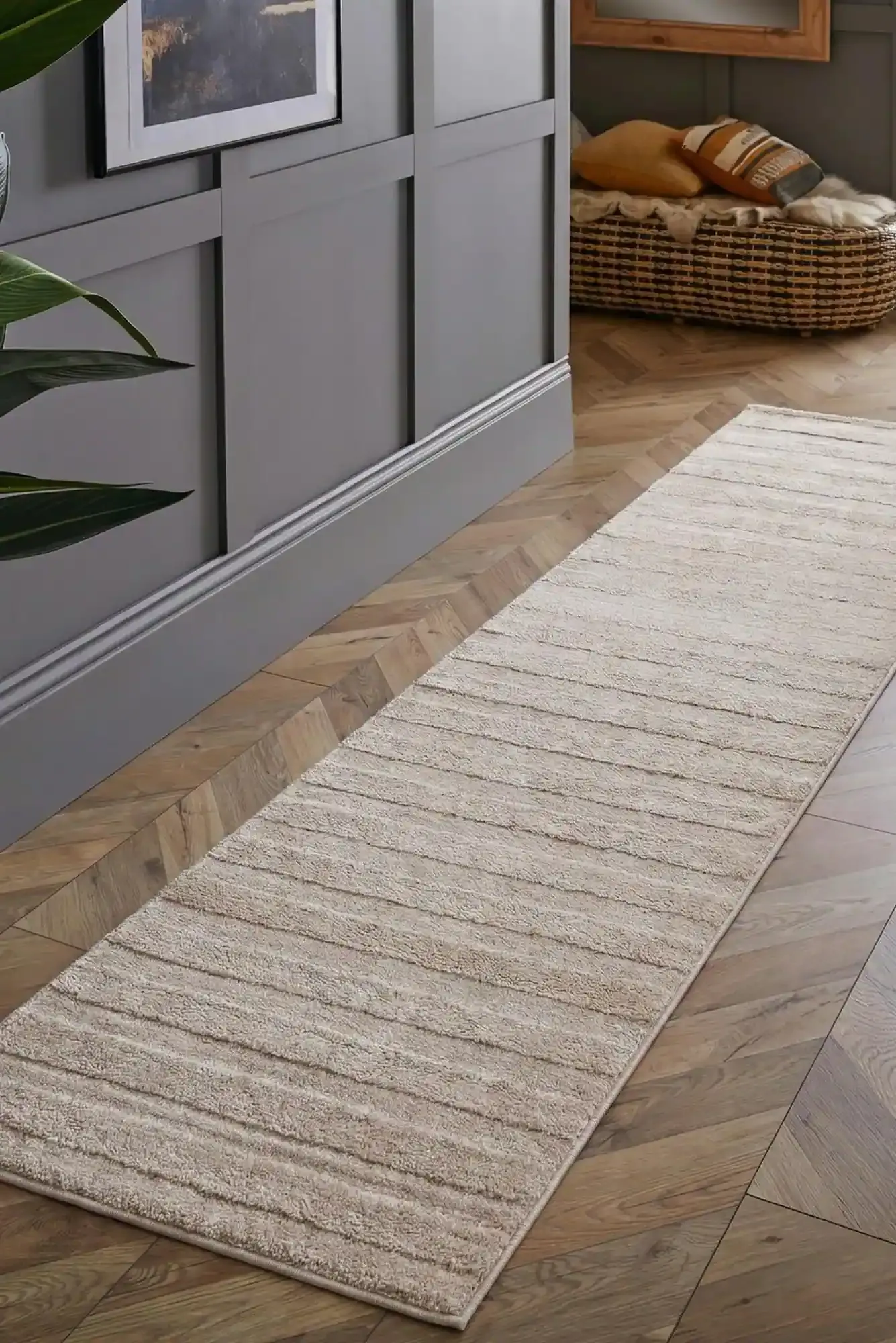 Austin Plain Beige Striped Rug