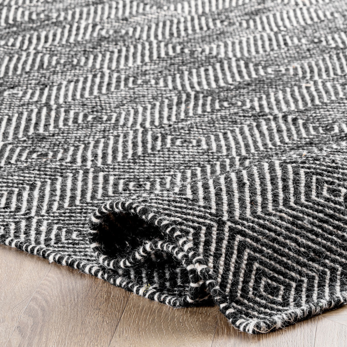Large View Dhurrie Black Flatweave Wool Rug
