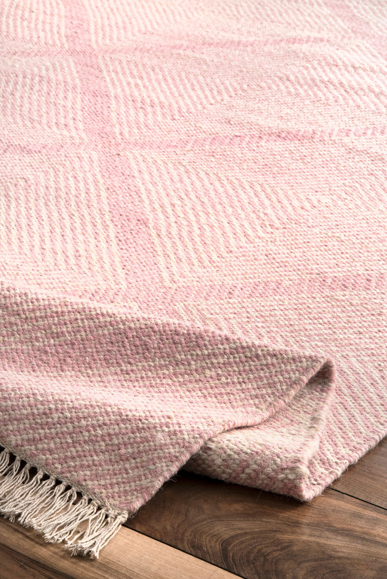 Large View Dhurrie Pink Diamond Pattern Rug
