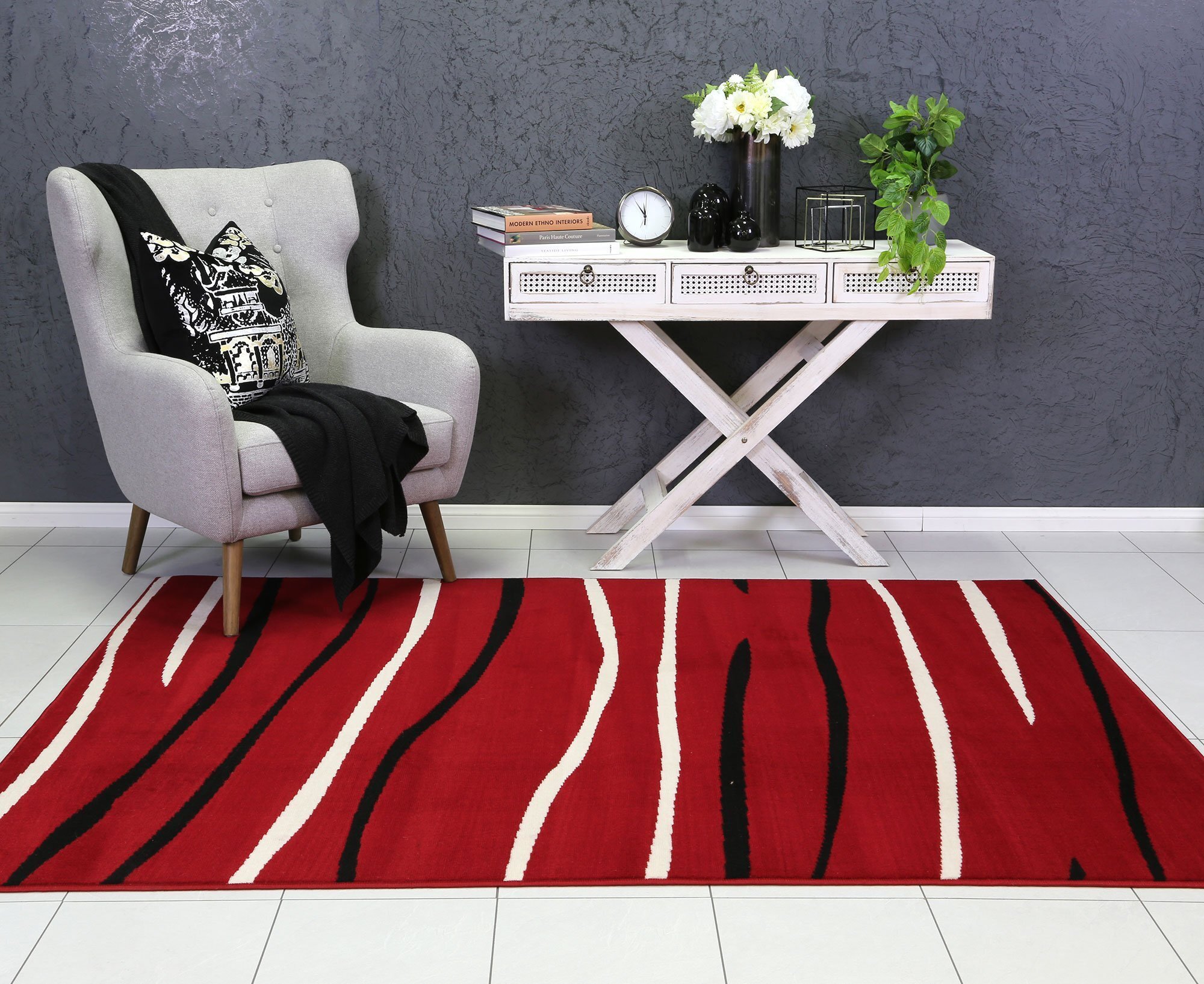 Large View Emma Red Modern Striped Rug