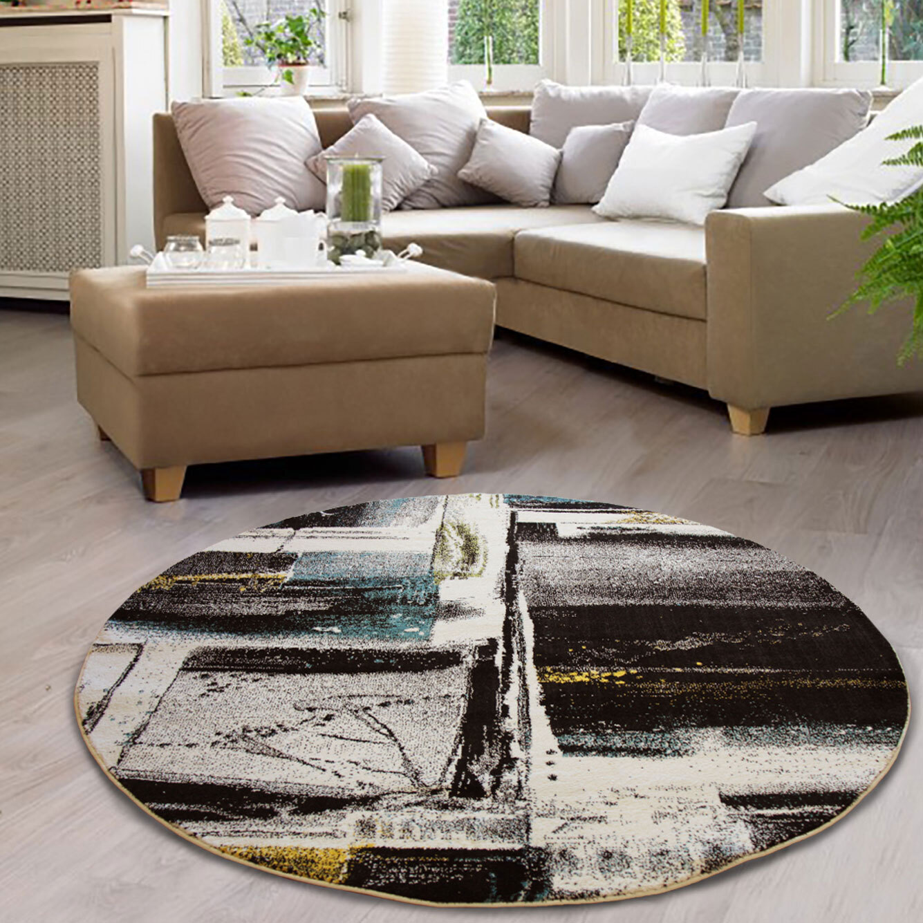 Ellen Black Modern Abstract Rug