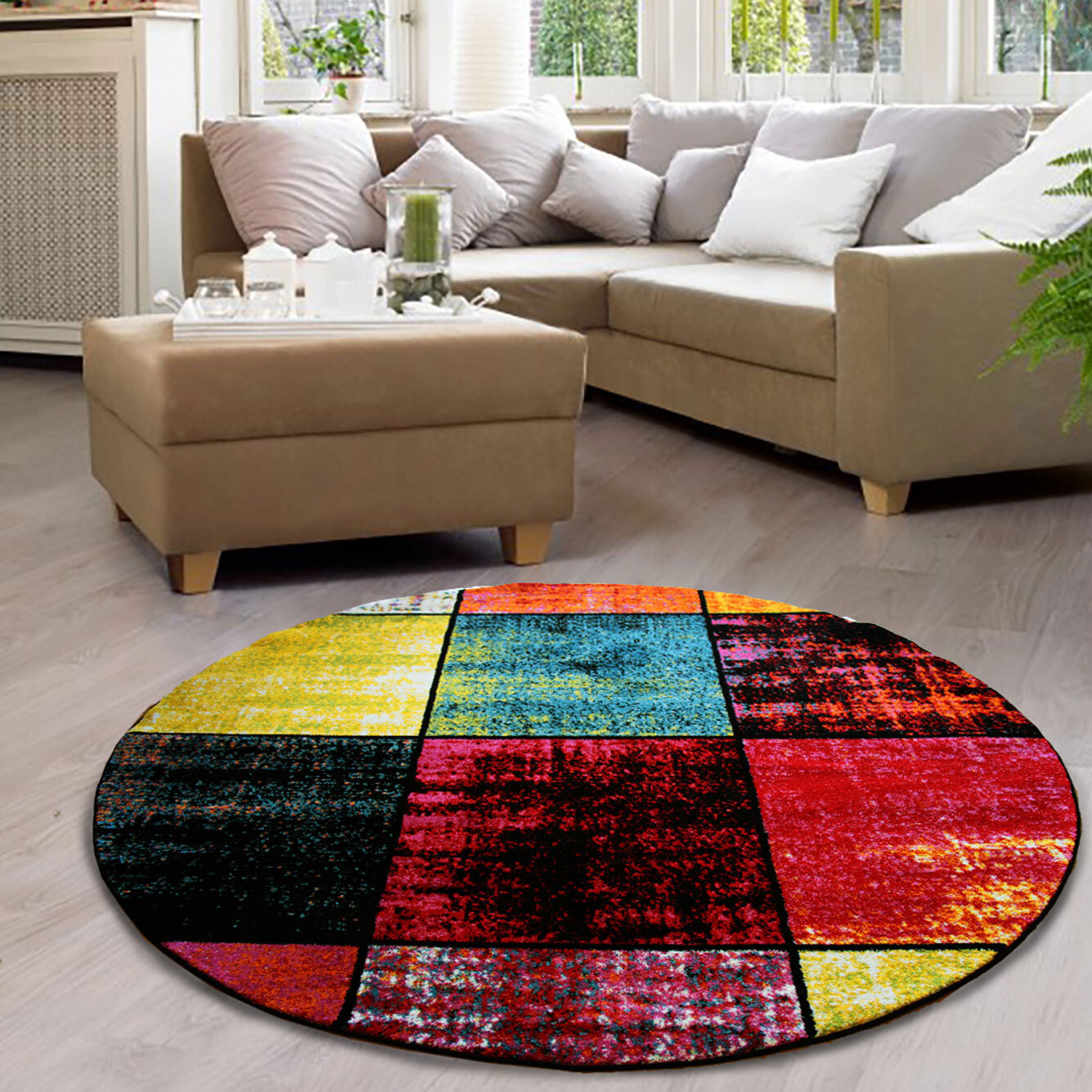 Large View Ellen Modern Square Pattern Rug