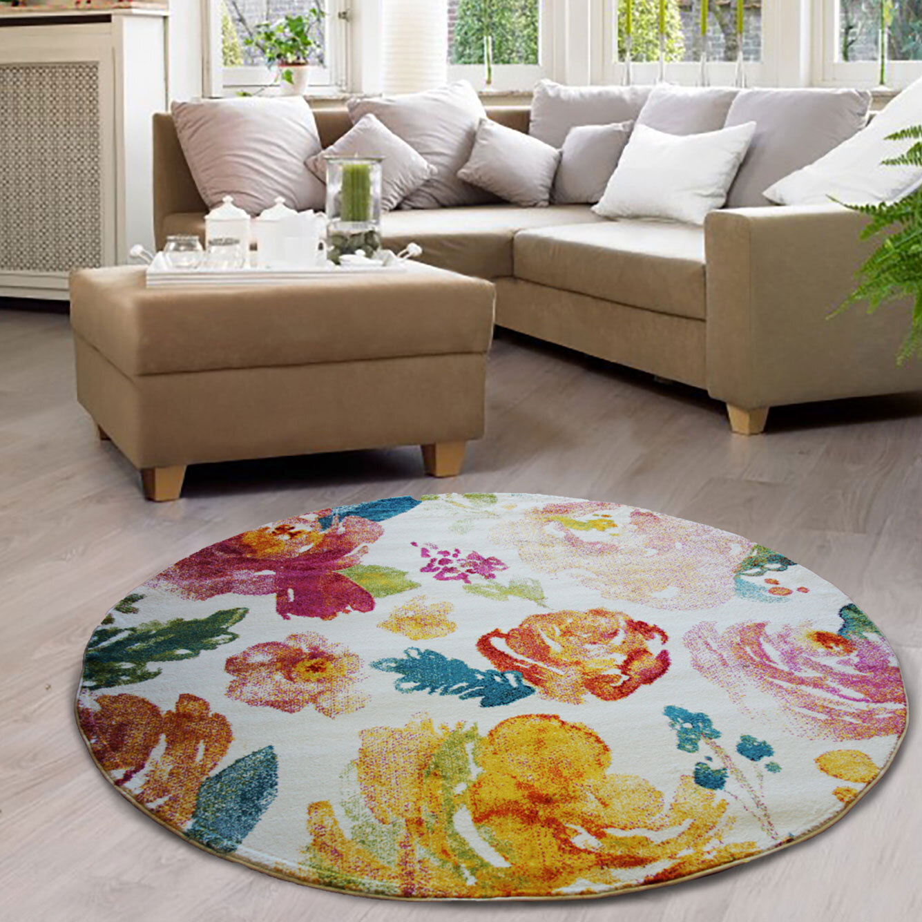 Large View Ellen Watercolor Floral Rug