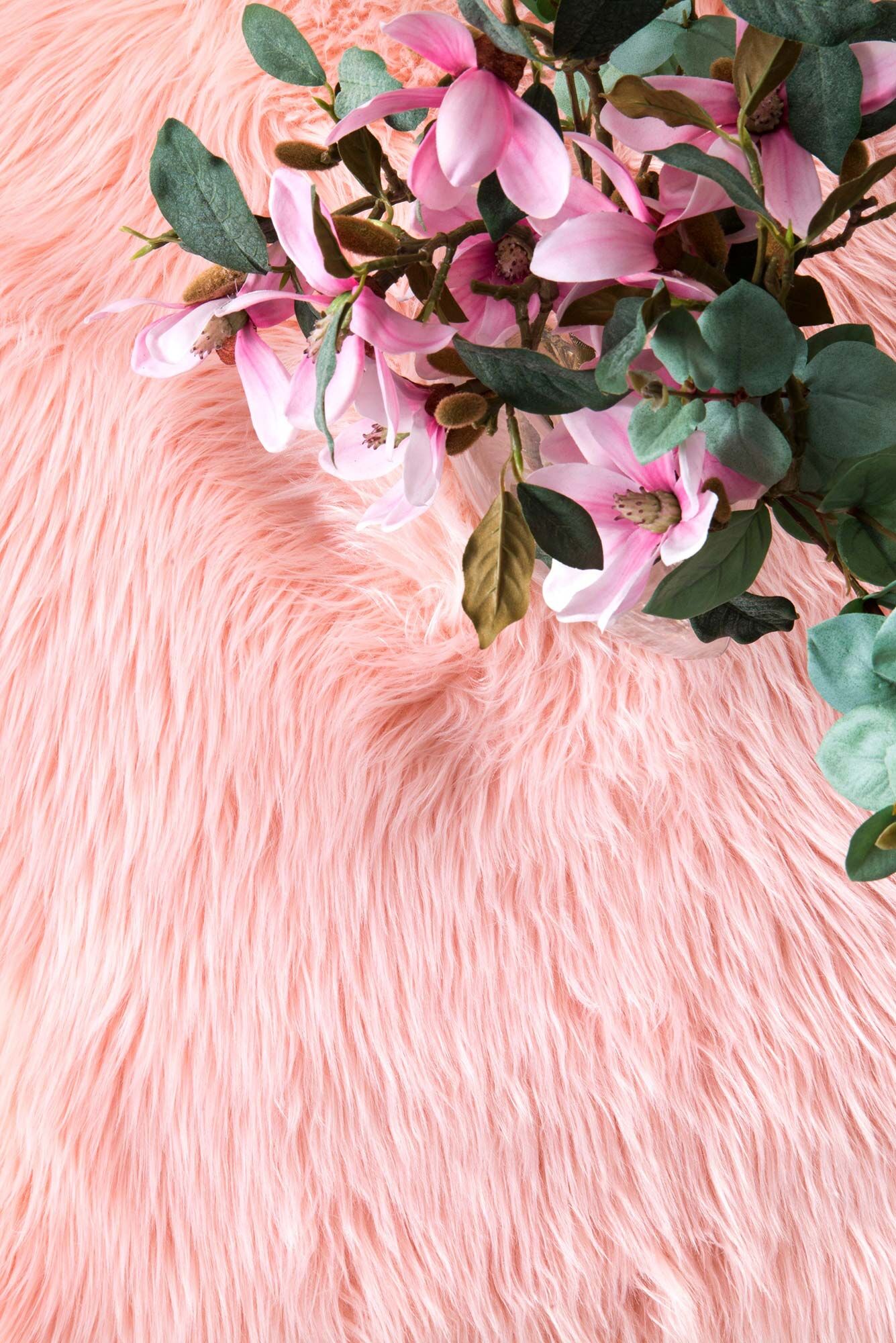 Large View Fluffy Pink Fur Faux Sheepskin Rug