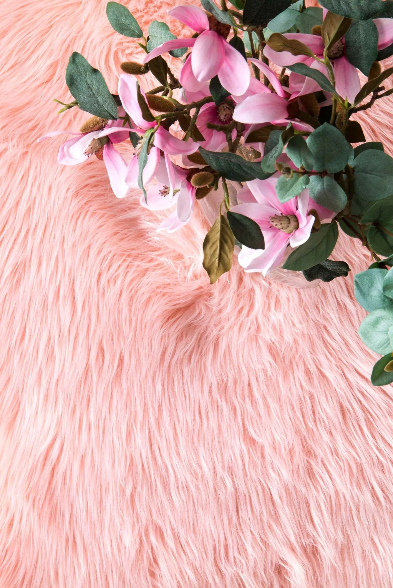 Large View Fluffy Pink Fur Faux Sheepskin Rug