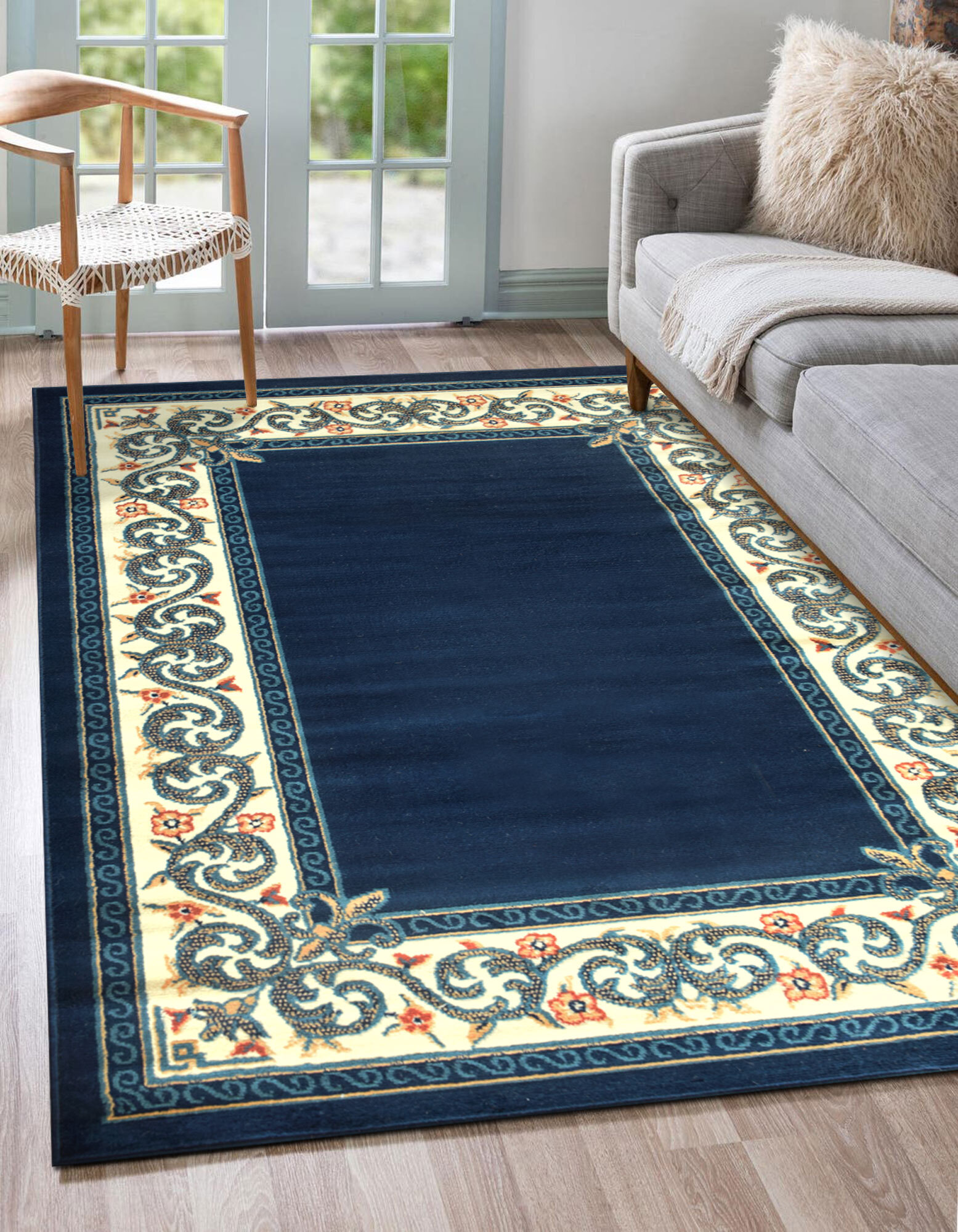 Gil Traditional Navy Border Rug