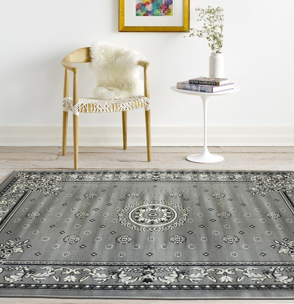 Gil Traditional Grey Medallion Rug