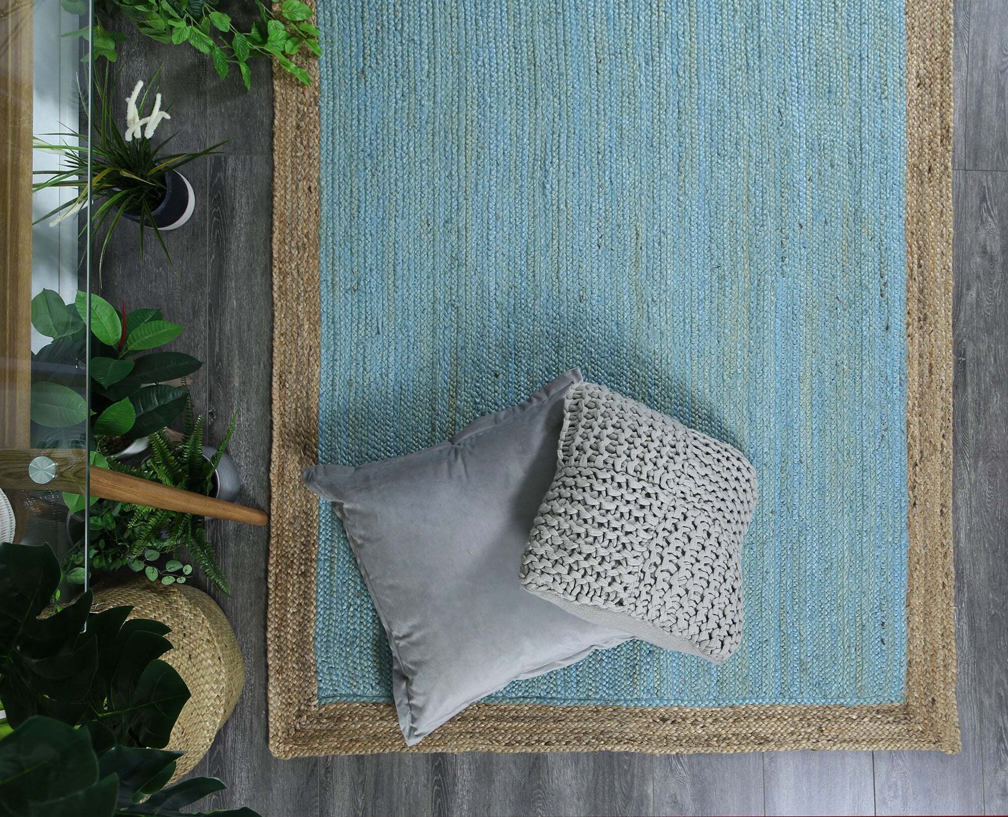 Harrold Light Blue Jute Border Rug
