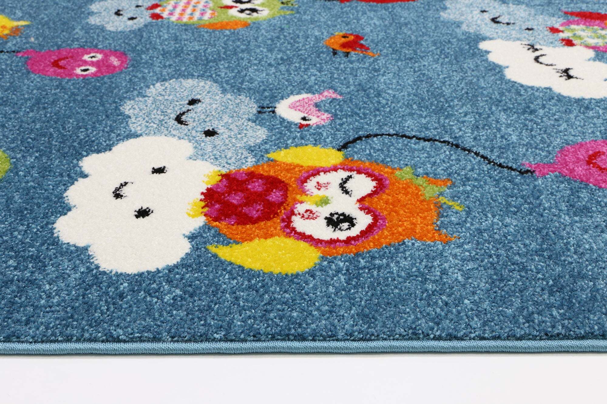 Large View Hello Blue Owl & Balloon Kids Rug