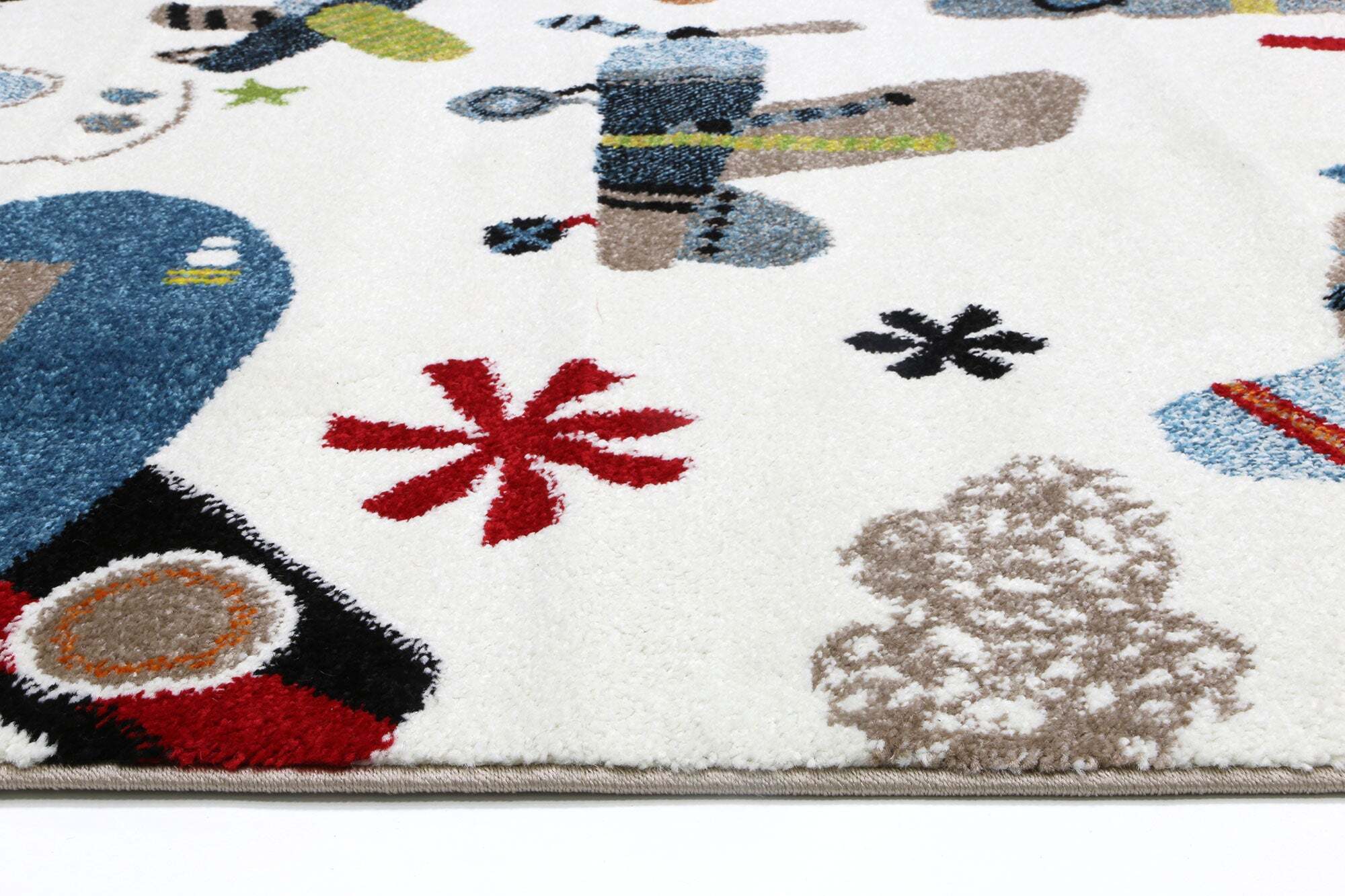 Large View Hello Plane & Jet Cream Kids Rug
