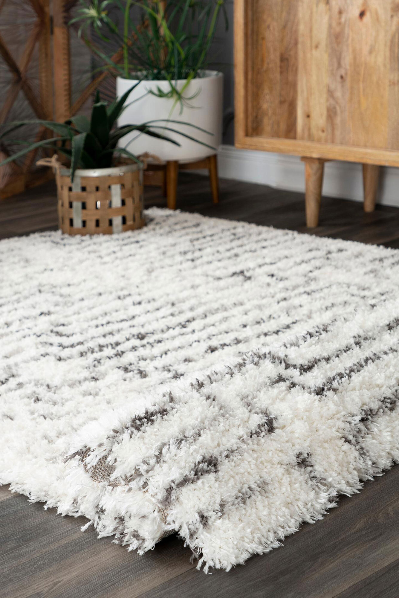 Large View Havana Ivory Moroccan Shaggy Rug
