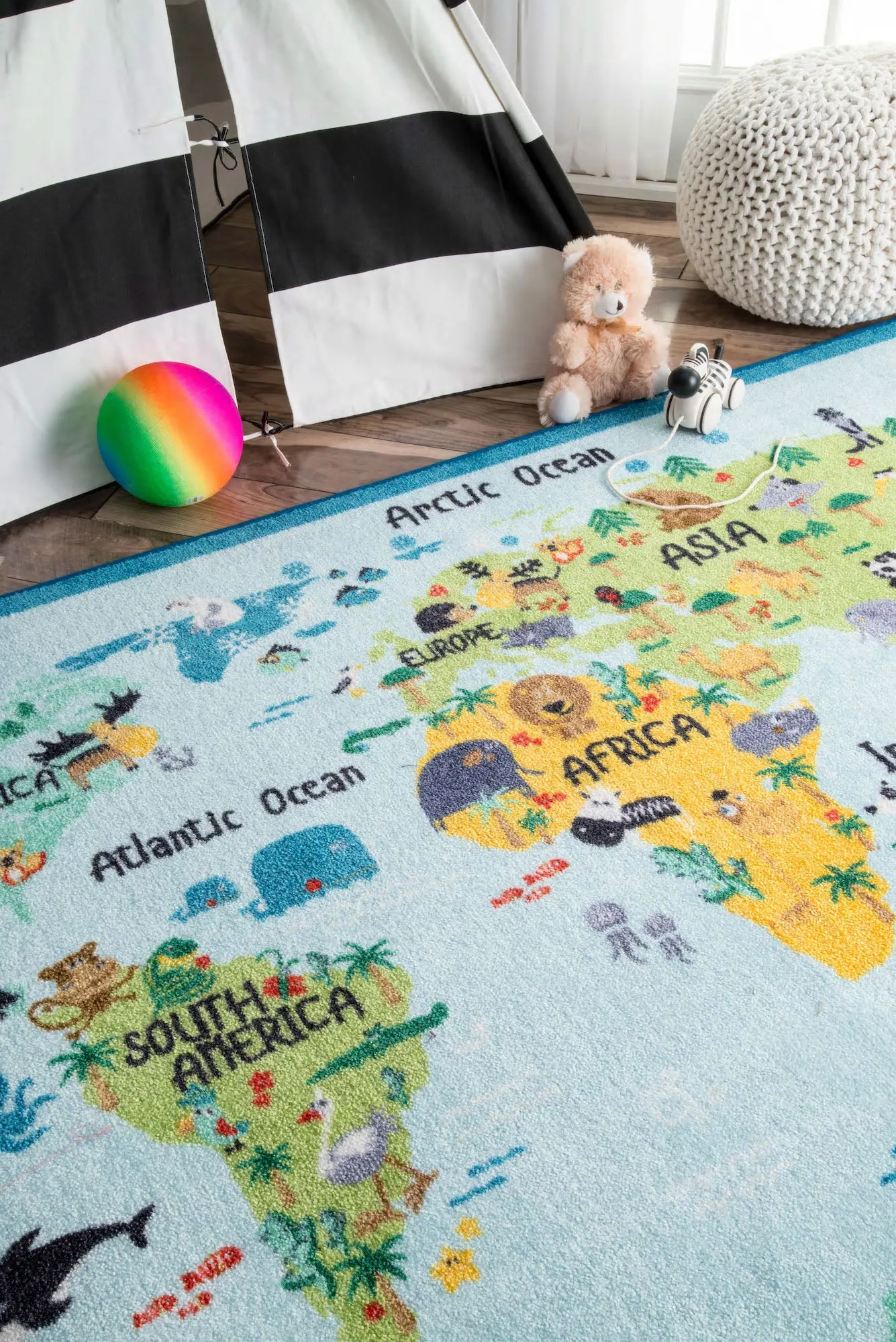 Large View Kids Blue World Map Rug