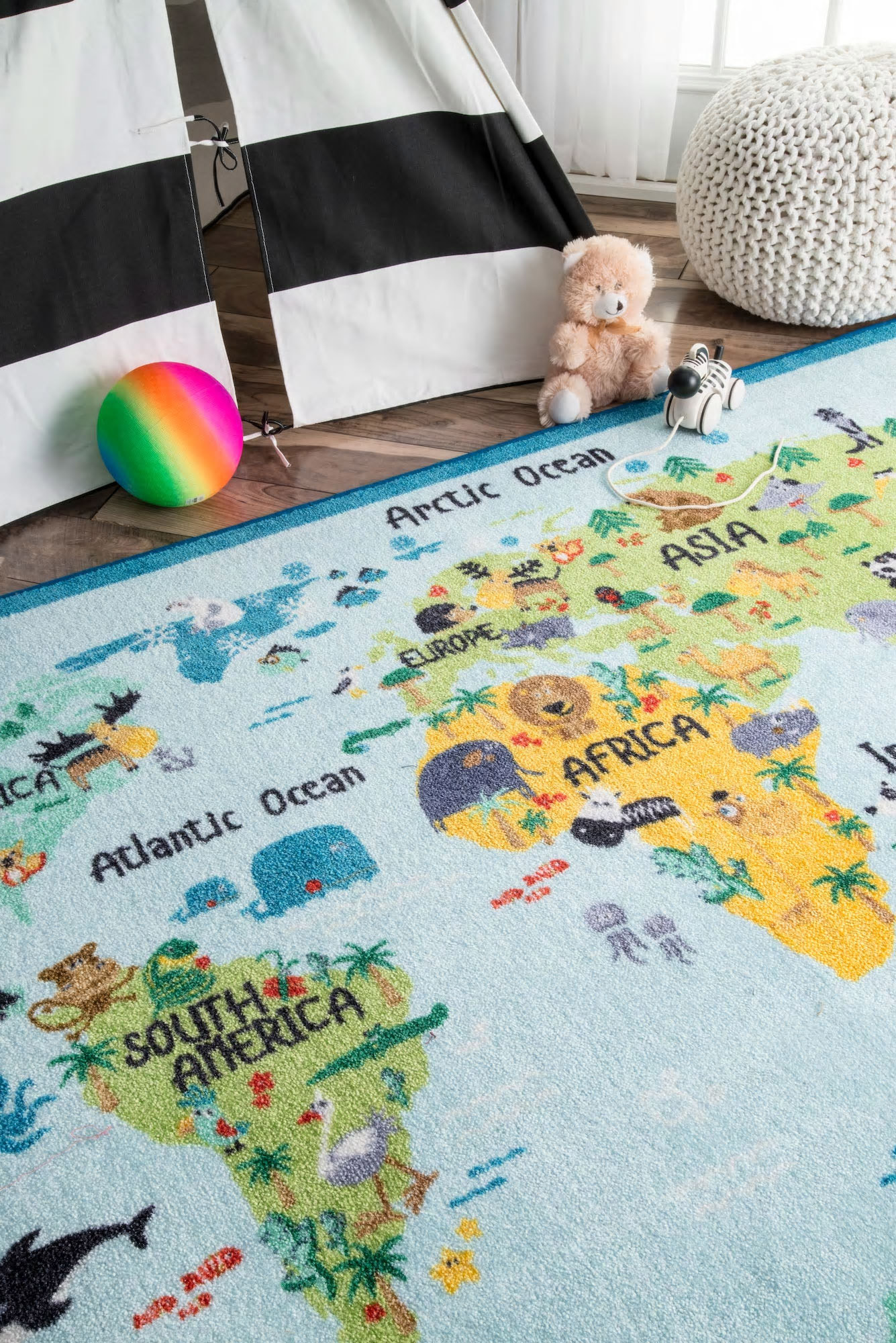 Kids Blue World Map Rug