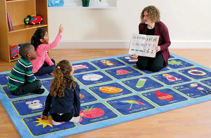 Kids Blue Alphabet Picture Rug