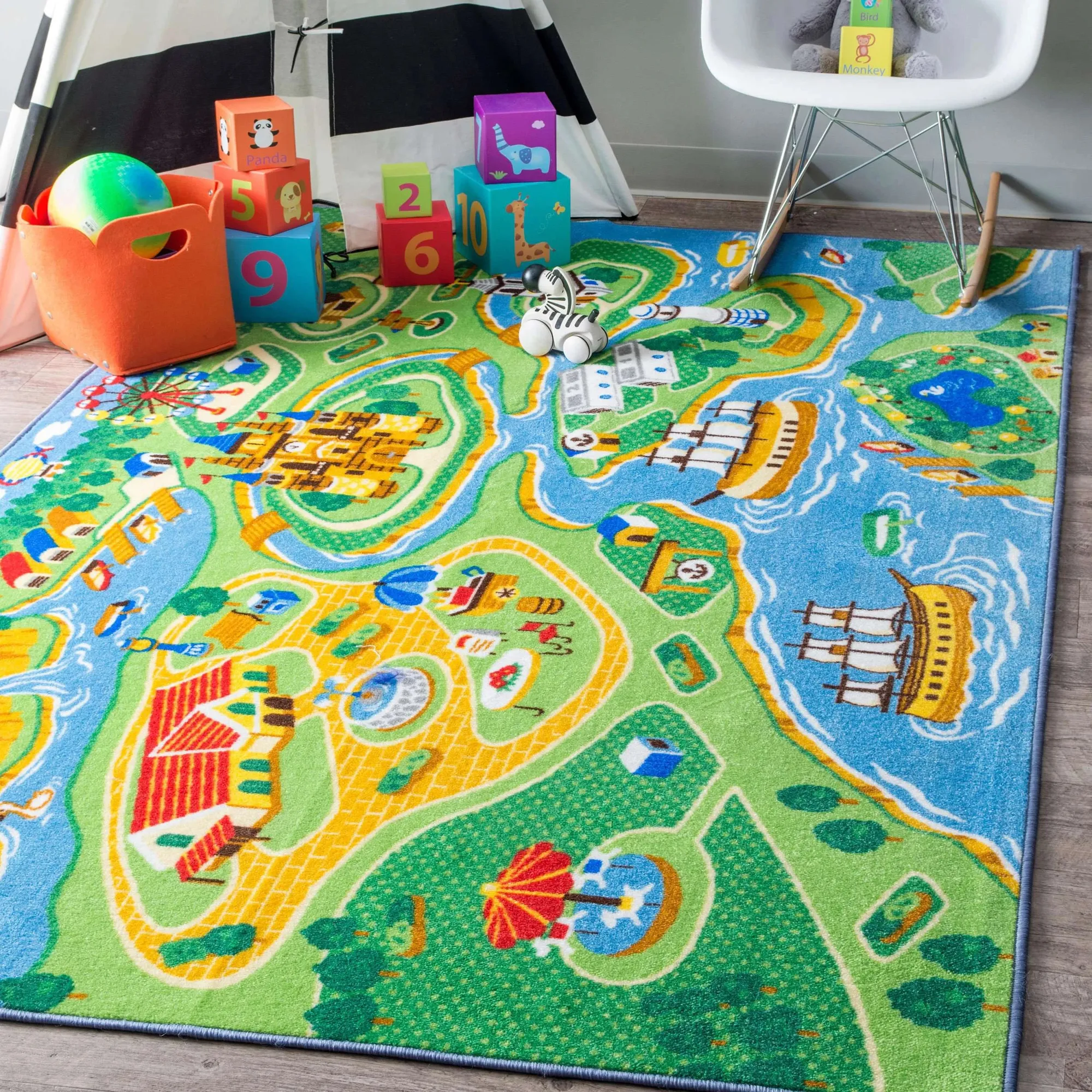 Large View Kids Car Road Marine Town Rug