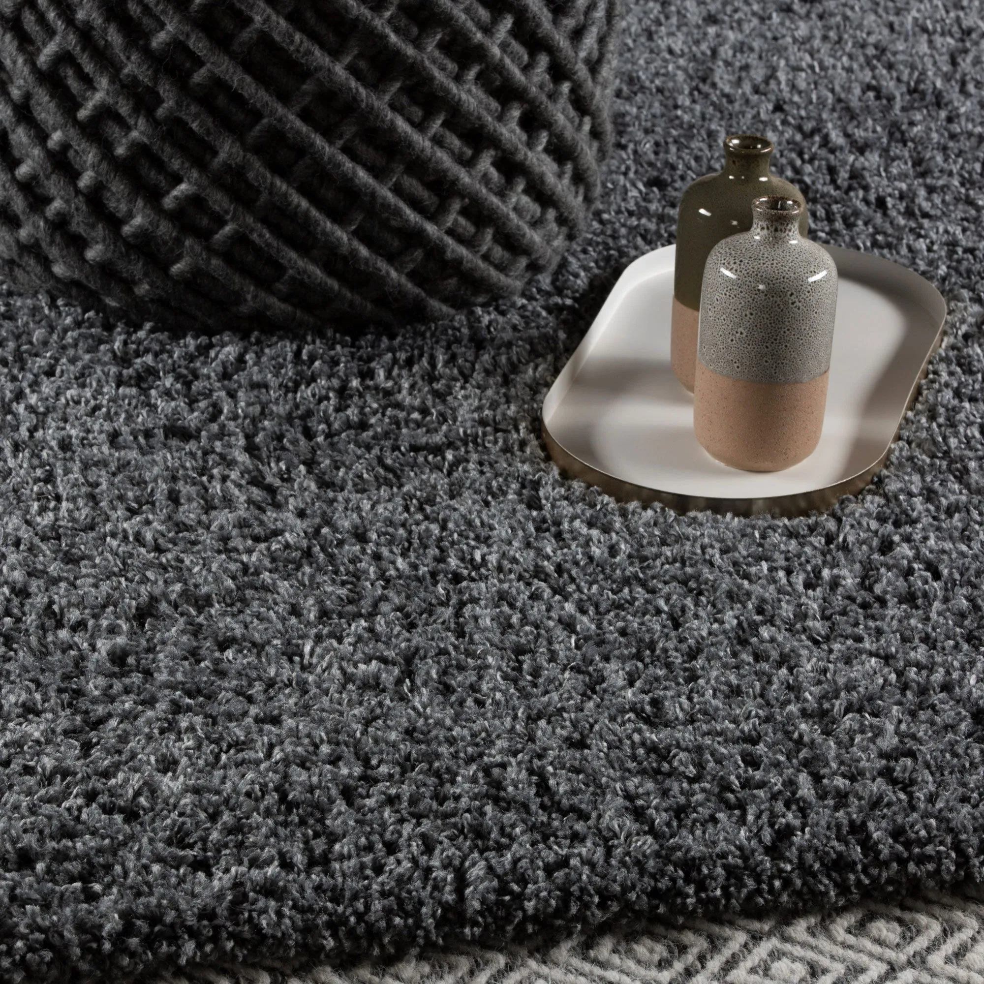 Large View Lara Plain Charcoal Shaggy Rug