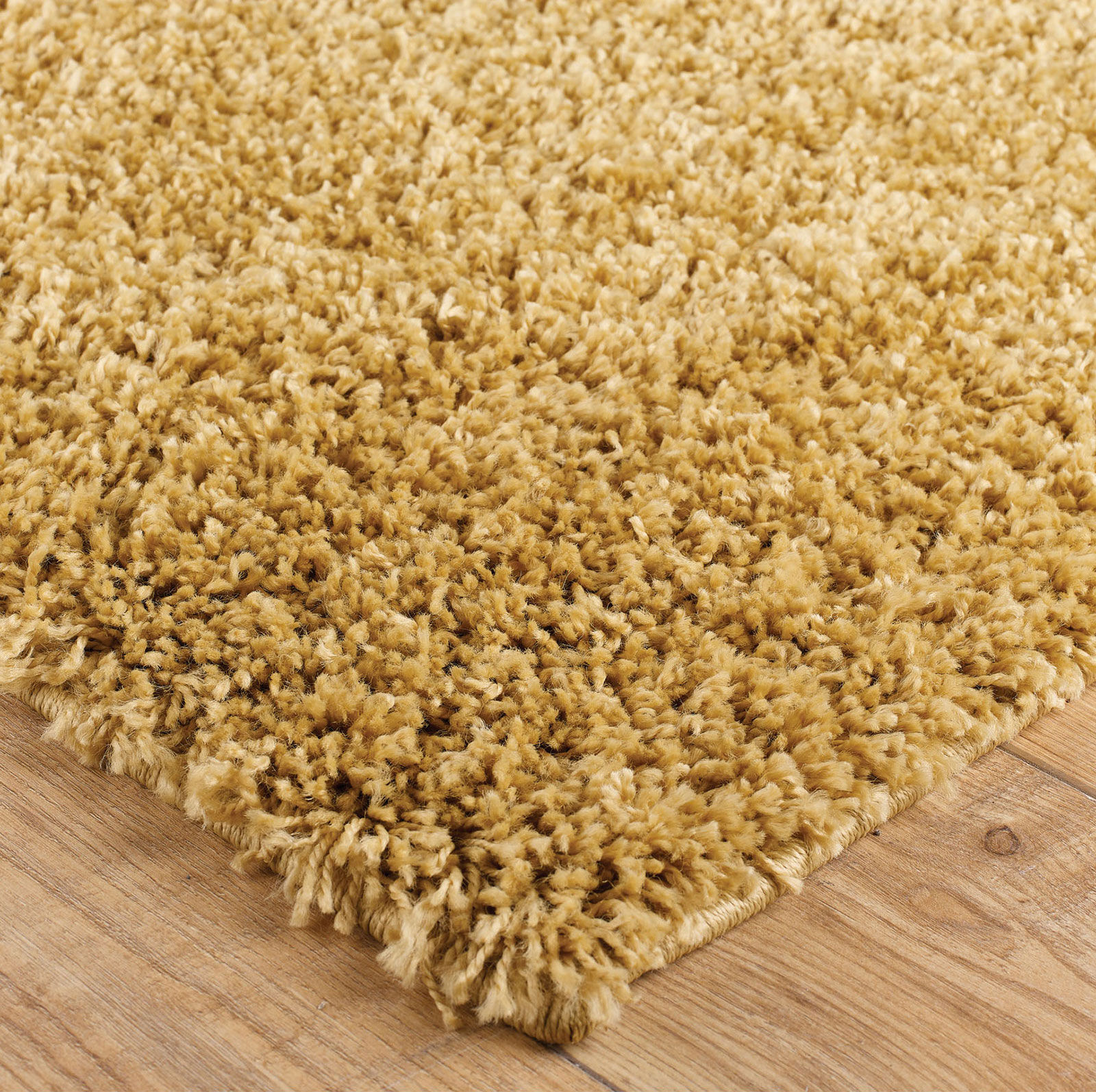 Large View Lara Plain Yellow Shaggy Rug