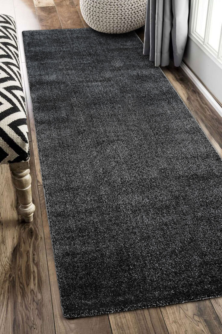 Large View Leo Modern Thick Plain Black Rug
