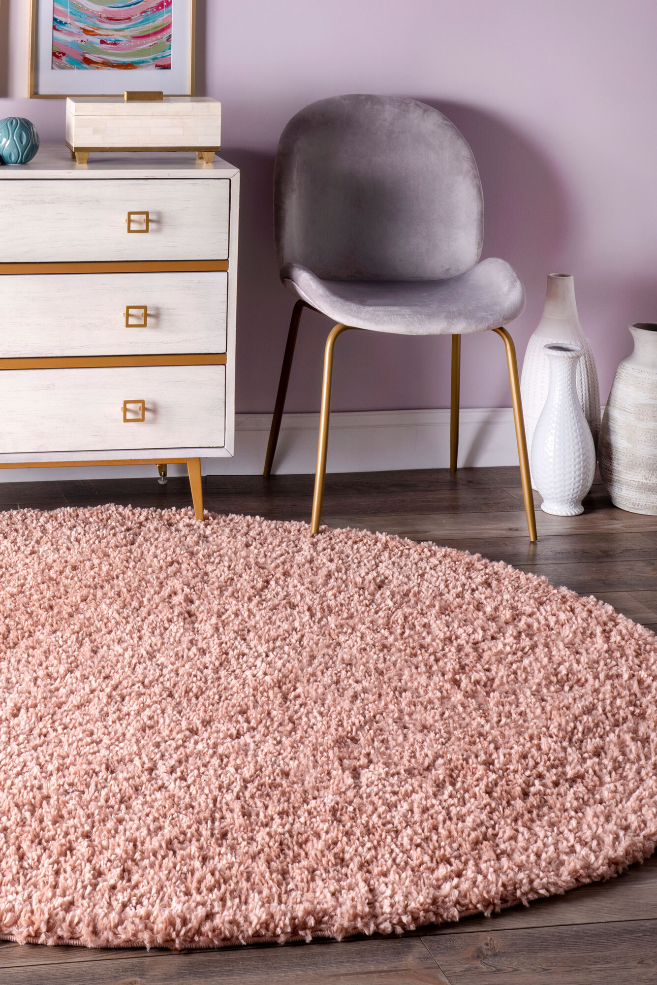 Luis Plain Pink Shaggy Rug(Size 150 x 150cm) ROUND