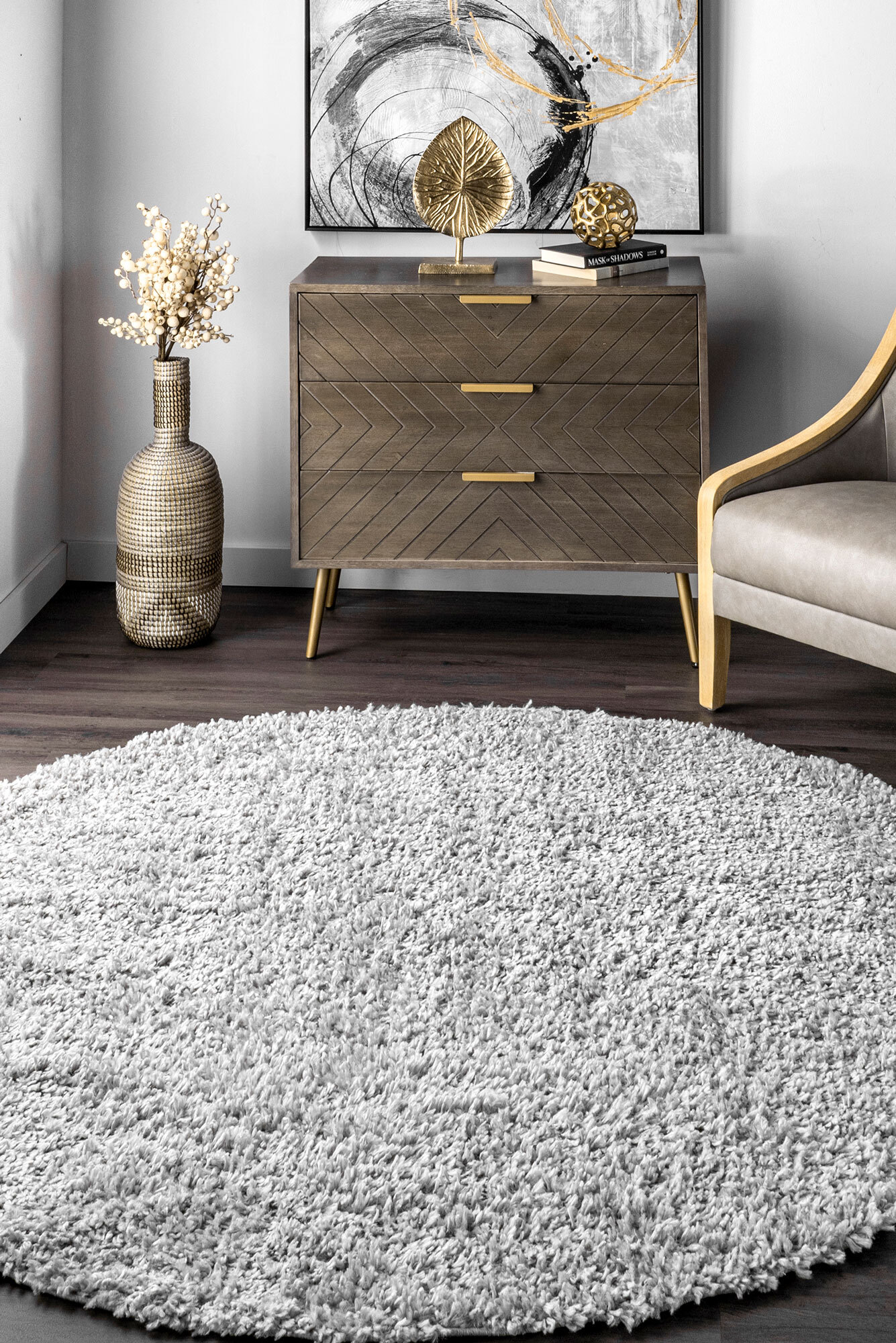 Large View Luis Plain Grey Shaggy Rug