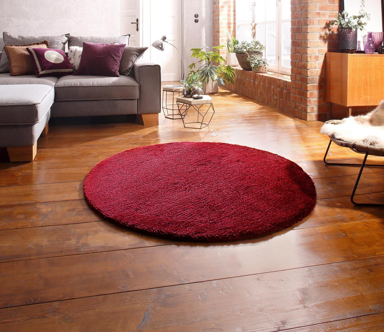 Large View Levis Round Shaggy Rug