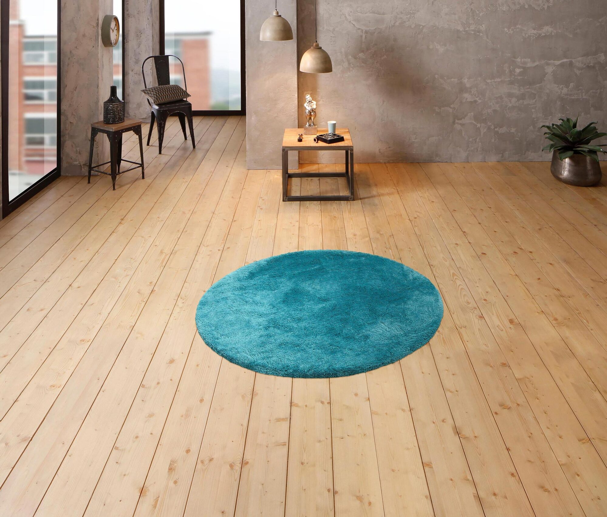 Large View Levis Plain Green Shaggy Rug