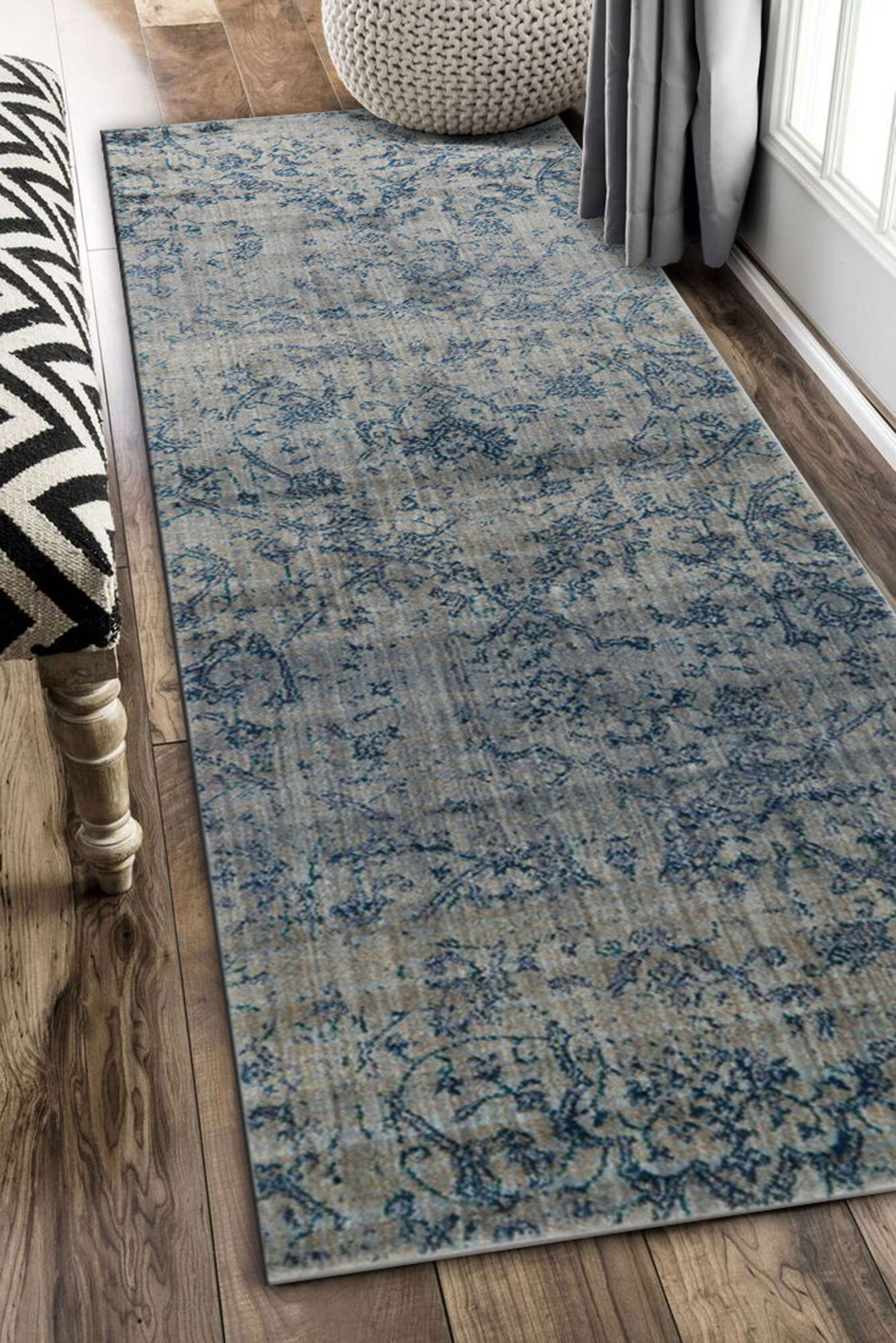 Large View Melanie Blue Overdyed Floral Rug