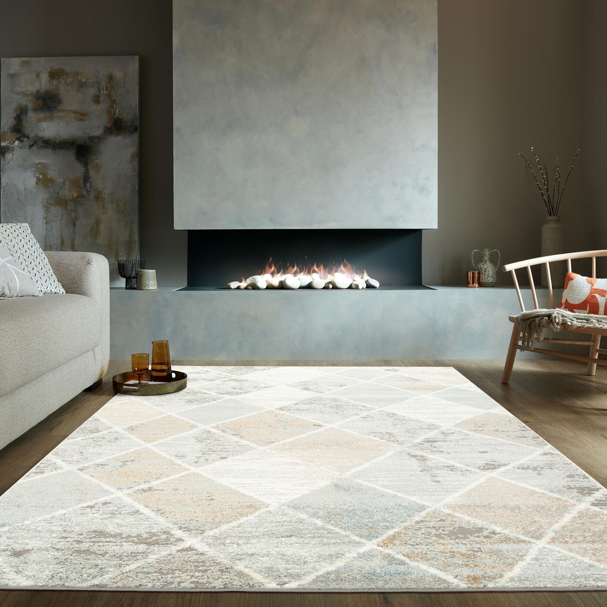 Large View Mineral Diamond Trellis Rug