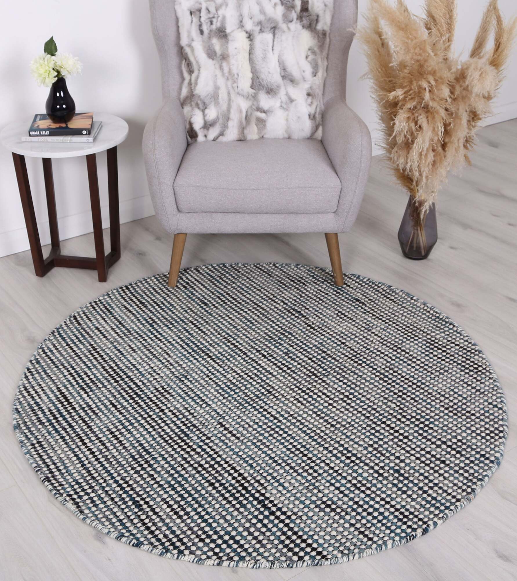 Natura Teal Wool Flatweave Rug