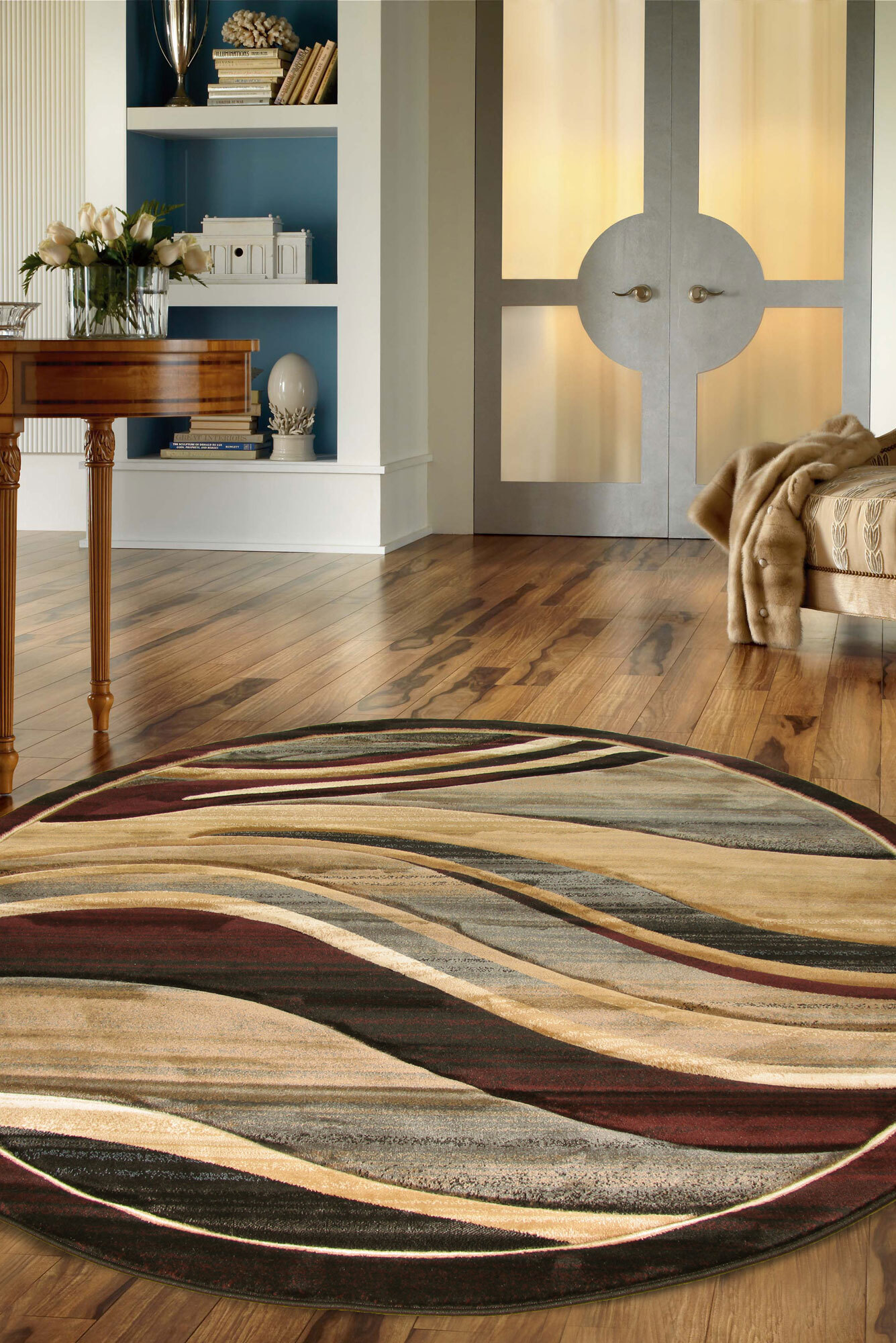 Large View Panama Brown Carved Wavy Rug