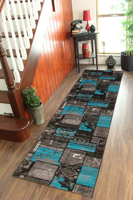 Large View Paris Turquoise Patchwork Rug