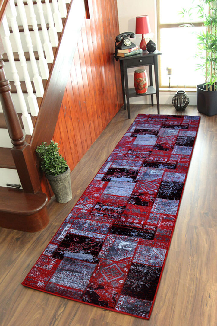 Large View Paris Carved Red Patchwork Rug