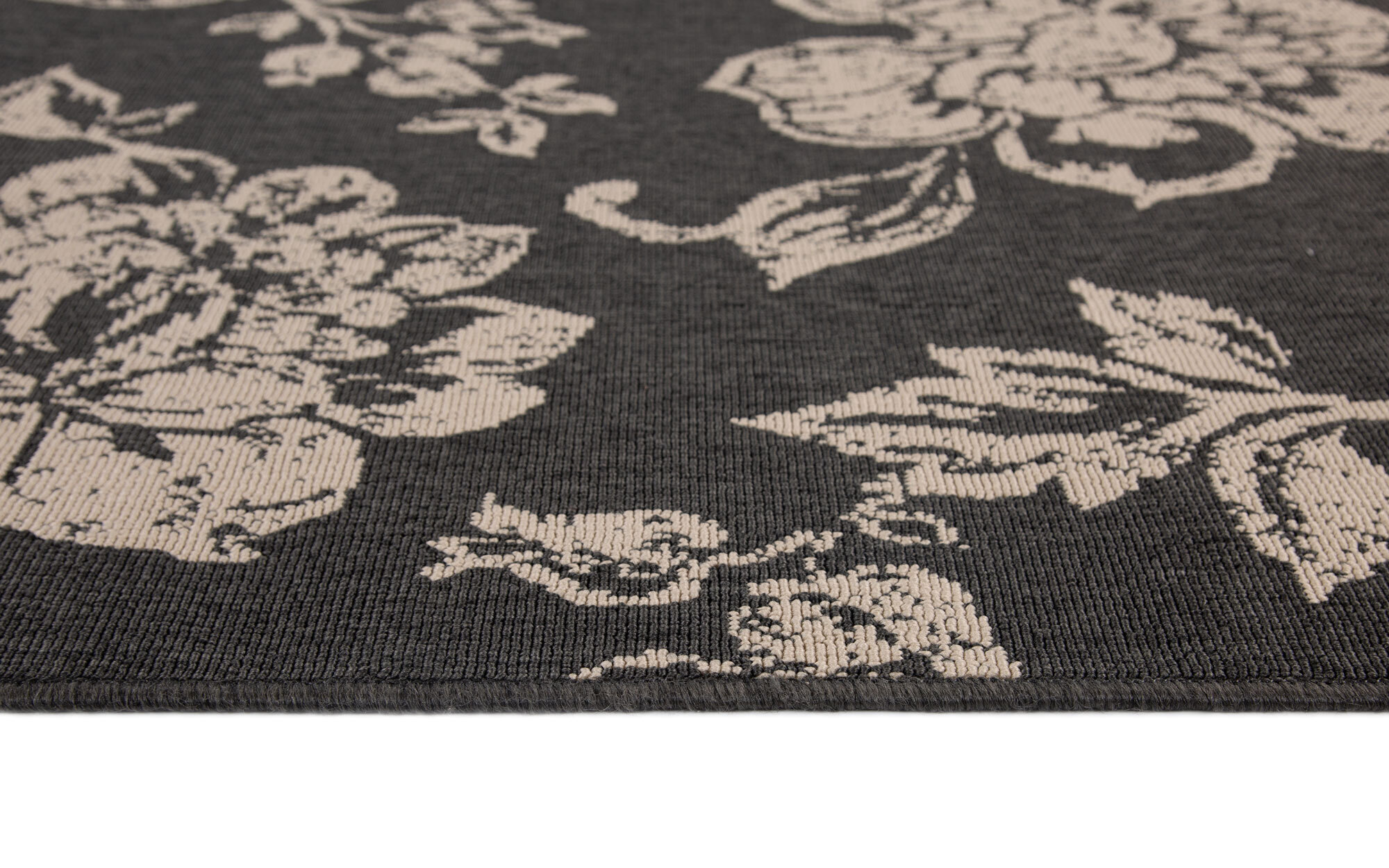 Large View Pablo Black Floral Flatweave Rug