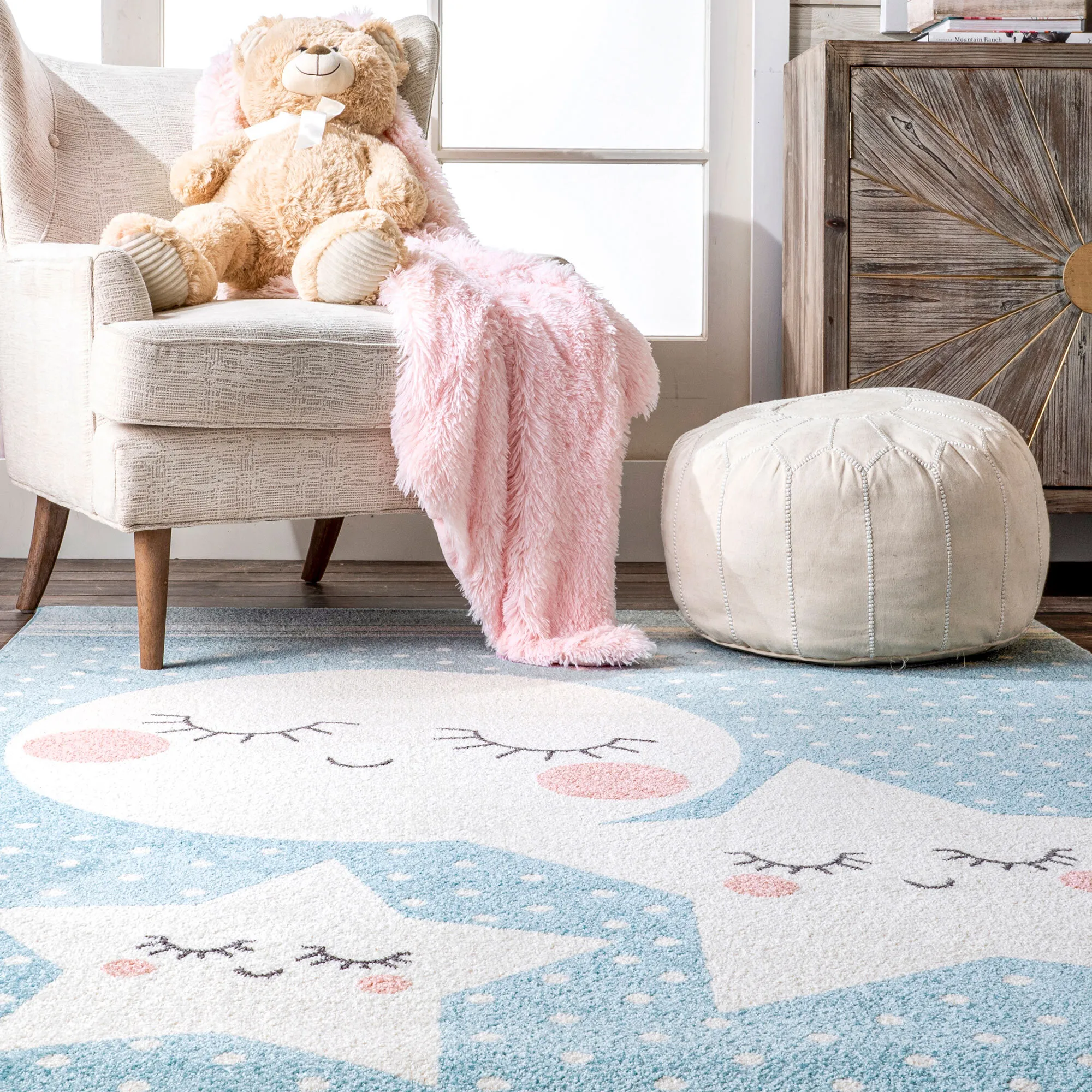 Poppy Moon & Stars Blue Kids Rug